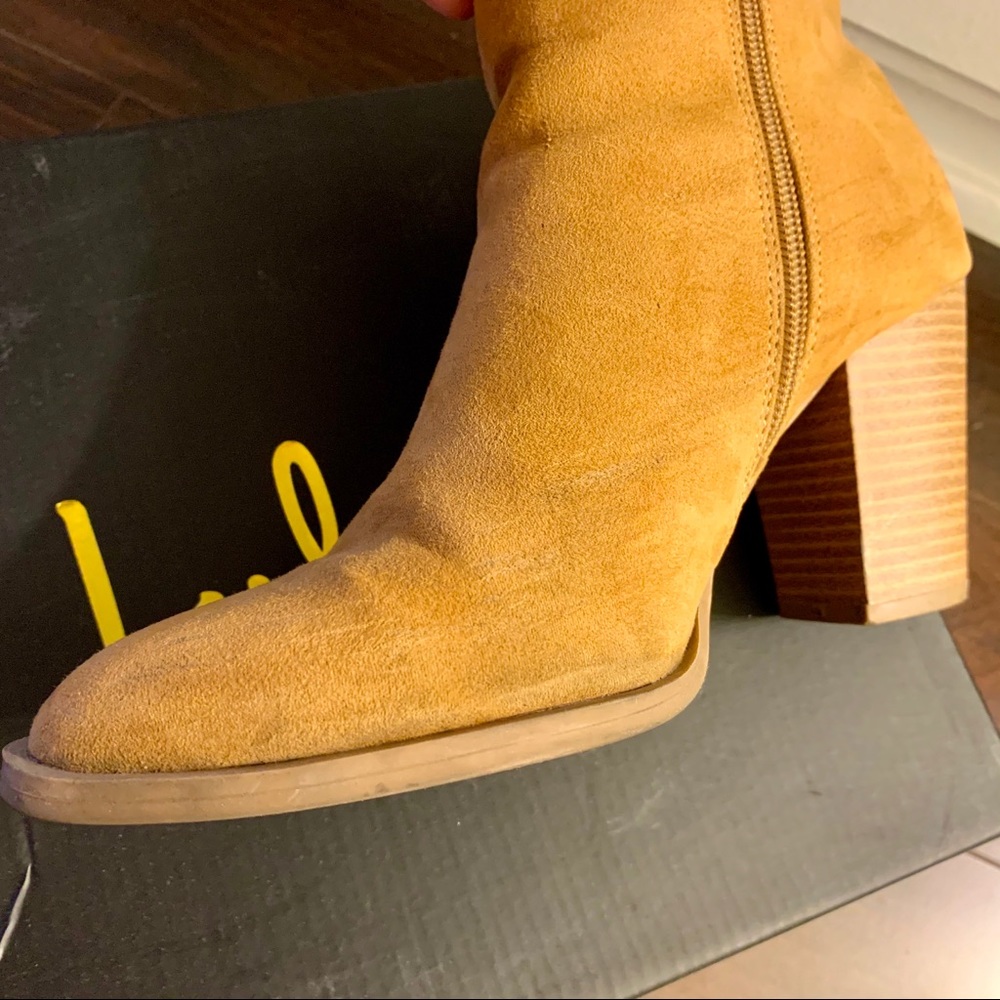 Lulus Annelise Suede Ankle Booties, Camel - Picture 7 of 8